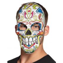 Tag der Toten Maske Sugar Skull Maske weiss-bunt - Thema: Halloween - Bunt