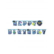 Videospiel-Geburtstag-Girlande blau-lila-gelb personalisierbar 26 x 320 cm - Thema: Geburtstag und Jubiläum - Blau