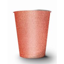 Amerikanische Trinkbecher gross Partydeko glitzernd 10 Stück roségold 530 ml - Thema: Fasching und Karneval - Rosa/Pink