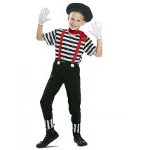 Pantomime-Kostüm für Jungen Faschingskostüm schwarz-weiss-rot - Thema: Fasching und Karneval - Weiß - Größe 140/152 (10-12 Jahre)