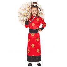 Asiatisches Kostüm für Mädchen Kimono bunt - Thema: Fasching und Karneval - Größe 122/134 (7-9 Jahre)