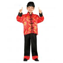 Hübsches Asia-Kostüm für Jungen rot-schwarz-goldfarben - Größe 98/104 (3-4 Jahre)