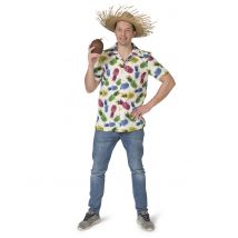 Ananas-Hemd für Herren Hawaii-Kostüm Fasching weiss-bunt - Thema: Fasching und Karneval - Bunt - Größe S/M