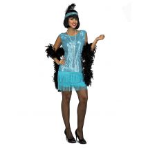 Schickes Charleston-Kostüm für Damen 20er Jahre Faschingskostüm blau - Thema: Fasching und Karneval - Blau - Größe M / L