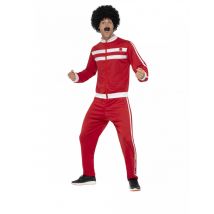 80er Jahre-Kostüm für Herren Trainingsanzug Faschingskostüm rot-weiss - Thema: Fasching und Karneval - Größe XL