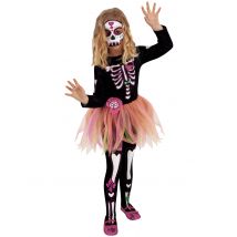 Miss Día de los Muertos-Kostüm für Mädchen Halloweenkostüm schwarz-weiss-pink - Thema: Halloween - Schwarz - Größe 92/104 (3-4 Jahre)