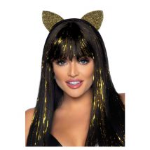 Glitzernder Katzen-Haarreif für Damen goldfarben-schwarz - Thema: Fasching und Karneval - Gold
