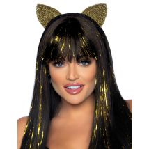 Glitzernder Katzen-Haarreif für Damen goldfarben-schwarz - Thema: Fasching und Karneval - Gold
