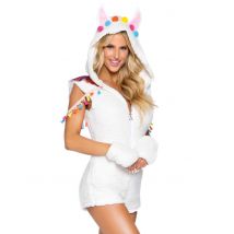 Heißes Lama-Damenkostüm mit Kapuze weiß-bunt - Thema: Fasching und Karneval - Weiß - Größe L