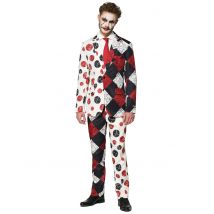 Vintage Horrorclown-Kostüm für Herren Suitmeister schwarz-weiß-rot - Thema: Fasching und Karneval - Bunt - Größe L (54)