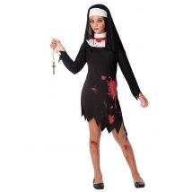 Blutiges Nonnen-kostüm für Mädchen Halloweenkostüm schwarz-weiss-rot - Thema: Halloween - Schwarz - Größe 134/146 (7-9 Jahre)