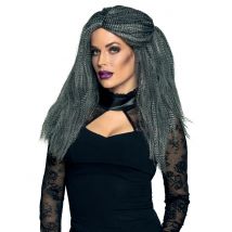 Gekräuselte Hexenperücke für Damen dunkelgrau - Thema: Halloween - Silber/Grau