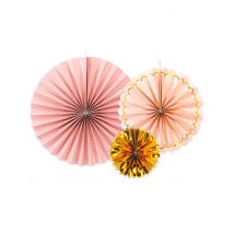 Papierrosetten 3 Stück rosa-gold 13-32 cm - Thema: Geburtstag und Jubiläum - Rosa/Pink