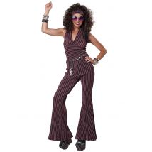Rückenfreies 70er-Jahre Discokostüm für Damen violett-silberfarben - Violett/Lila - Größe L (42/44)