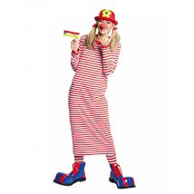 Langes Clownskleid geringelt für Damen rot-weiß - Thema: Fasching und Karneval - Größe XL