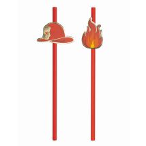 Feuerwehr Strohhalme Kindergeburtstag-Deko 10 Stück rot - Thema: Kindergeburtstag - Rot/Rotbraun