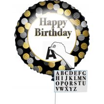 Personalisierbarer Happy Birthday Aluminiumballon Geburtstags-Deko schwarz-goldfarben-weiß 43 cm - Thema: Geburtstag und Jubiläum - Schwarz