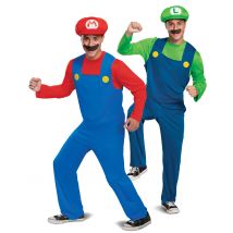 Offizielles Super Mario und Luigi Paarkostüm für Erwachsene blau-rot-grün - Thema: Fasching und Karneval - Blau