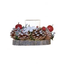 Kerzenhalter Weihnachten Tannenzapfen braun-weiß-rot 15 cm - Thema: Weihnachten und Winter - Bunt