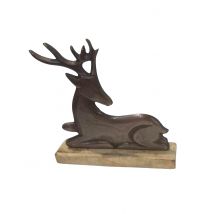 Hirschfigur Weihnachts-Tischdeko aus Holz braun 12 cm - Thema: Weihnachten und Winter - Braun