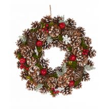 Reich verzierter Weihnachtskranz grün-braun-rot 35 cm - Thema: Weihnachten und Winter - Bunt