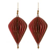 Origami Weihnachts-Aufhänger Rauten 2 Stück rot-goldfarben 13 cm - Thema: Weihnachten und Winter - Rot/Rotbraun