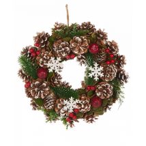 Traditioneller Adventskranz Weihnachts-Tischdeko grün-braun-rot 30 cm - Thema: Weihnachten und Winter - Bunt