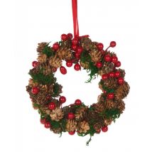 Hängender Adventskranz traditionelle Weihnachts-Hängedeko grün-braun-rot - Thema: Weihnachten und Winter - Bunt