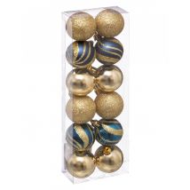 Glänzende Christbaumkugeln Weihnachts-Dekoset 12-teilig goldfarben-blau 4 cm - Thema: Weihnachten und Winter - Gold