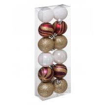 Festliches Weihnachtskugel-Set Christbaum-Deko 12-teilig weiß-rot-goldfarben 4 cm - Thema: Weihnachten und Winter - Gold