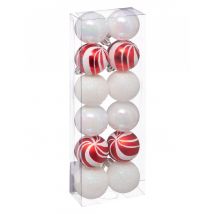 Glänzende Weinachtskugeln-Dekoset 12-teilig weiß-rot 4 cm - Thema: Weihnachten und Winter - Weiß