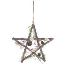 Sternen-Hängedeko aus Holz Weihnachten braun-rot-grün 28 cm - Thema: Weihnachten und Winter - Bunt