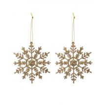 Schneeflocken-Hängedeko Christbaumschmuck 2 Stück goldfarben 9,5 cm - Thema: Weihnachten und Winter - Gold