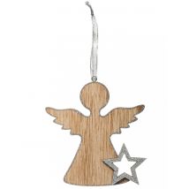 Engel-Hängedeko aus Holz Christbaumschmuck braun-silberfarben 11 cm - Thema: Weihnachten und Winter - Silber/Grau