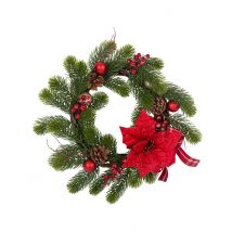 Adventskranz mit Weihnachtsstern grün-braun-rot 40 cm - Thema: Weihnachten und Winter - Bunt