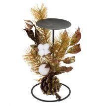 Weihnachtliche Kerzenständer mit Kunstpflanzen gold-braun 20 cm - Thema: Weihnachten und Winter - Gold