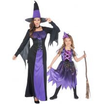 Süßes Hexen-Paarkostüm für Mutter und Kind Halloween schwarz-violett - Thema: Halloween - Violett/Lila