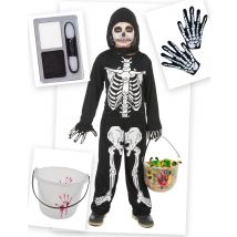 Skelett-Kostümset Halloween-Kinderkostüm 4-teilig schwarz-weiss - Thema: Halloween - Schwarz