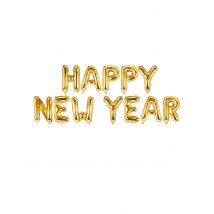 Happy New Year-Folienballons 12 Stück goldfarben 370 x 35 cm - Thema: Silvester und Neujahr - Gold