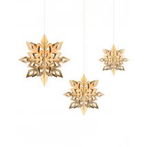 Schneeflocken Aufhänger für Weihnachten 6 Stück goldfarben 15, 20 und 25 cm - Thema: Weihnachten und Winter - Gold