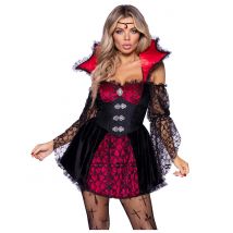 Vampirkostüm für Damen Halloweenkostüm schwarz 2-teilig - Thema: Halloween - Schwarz - Größe S