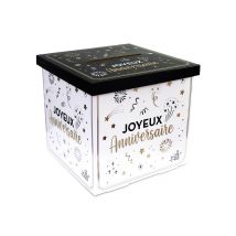 Box mit Schlitz Partydeko Happy Birthday 20 x 20 x 20 cm schwarz-gold-weiß - Thema: Geburtstag und Jubiläum - Weiß