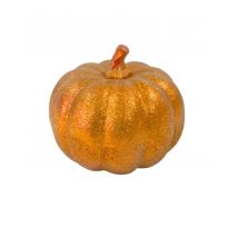 Kürbis Dekoration orange-glitzer 12,5 cm - Thema: Halloween - Gold