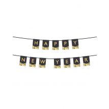 Wimpelgirlande Happy New Year schwarz gold 135 cm - Thema: Silvester und Neujahr - Schwarz