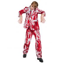 Zombie Bräutigam-Kostüm für Herren 3-teilig weiß-rot - Thema: Halloween - Größe M