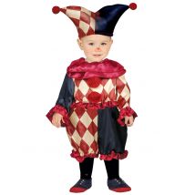 Harlekin-Babykostüm Overall 2-teilig schwarz-rot-beige