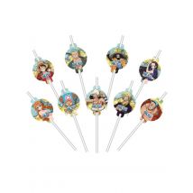9 One Piece Papierstrohhalme - Thema: Kindergeburtstag - Bunt