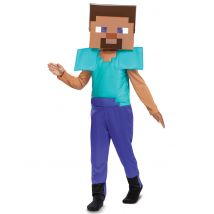 Minecraft Steve Kostüm für Kinder - Thema: Fasching und Karneval - Blau - Größe 122/134 (7-8 Jahre)