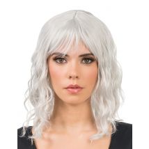 Hellgraue gewellte Perücke Accessoire für Erwachsene 35 cm - Thema: Fasching und Karneval - Silber/Grau