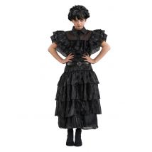 Wednesday Addams Family Ballkleid Kostüm für Kinder - Thema: Halloween - Schwarz - Größe 140 (9-10 Jahre)